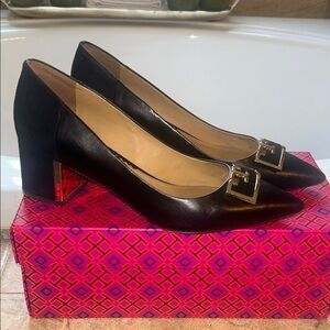 Elegant Black Heels with Gold Buckle